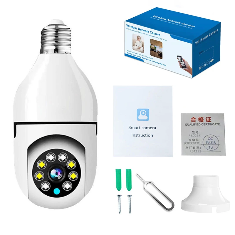 E27 Bulb WiFi Surveillance Camera Wireless Night Vision Auto Human Tracking Cam Home Panoramic Security Protection Monitor Camera