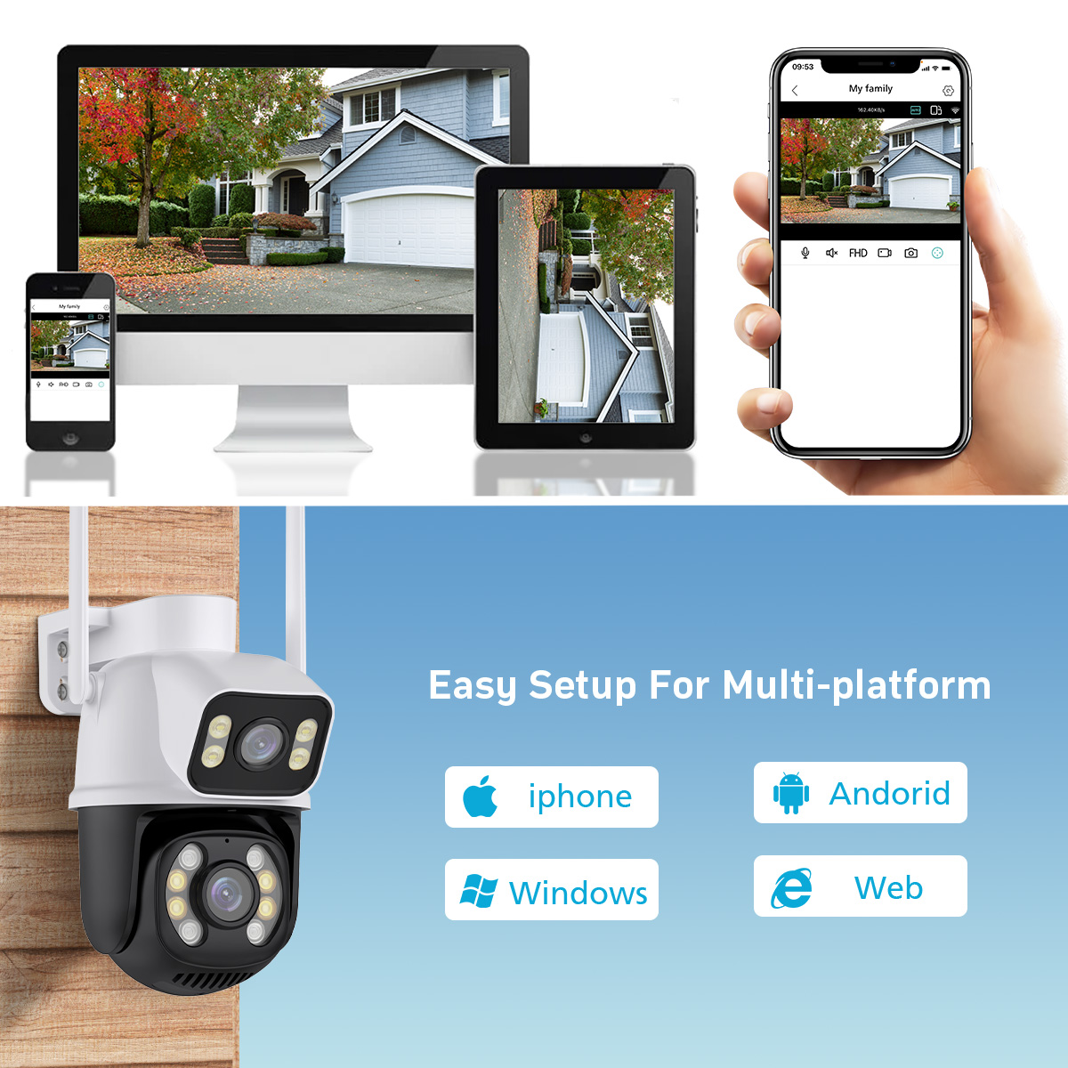 3MP+3MP WiFi IP Camera 4K 6MP Wireless Security Surveillance Cameras NETIP Onvif Human Detection Home Outdoor CCTV IP Camera Dual Lens Auto Tracking