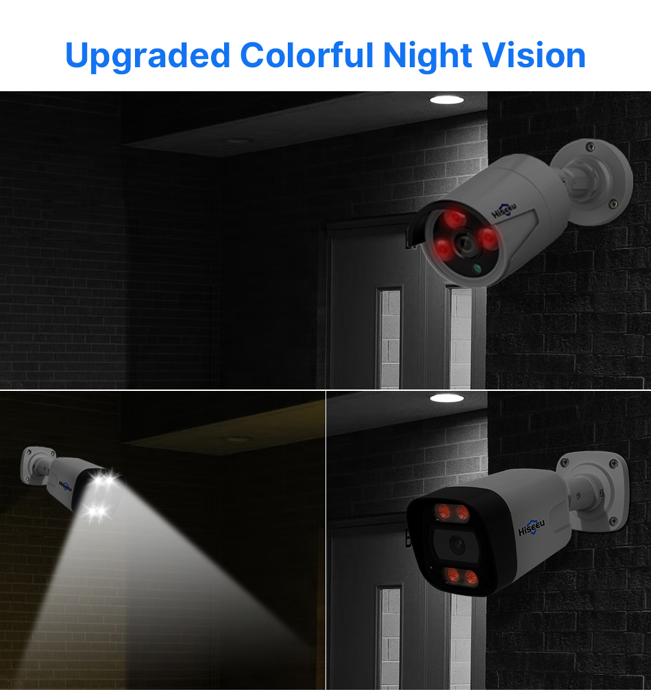 Hiseeu 4Pcs POE H.265+ Security IP Cameras 8CH 5MP NVR Camera System Support Audio Night Vision 10m IP66 Waterproof Onvif