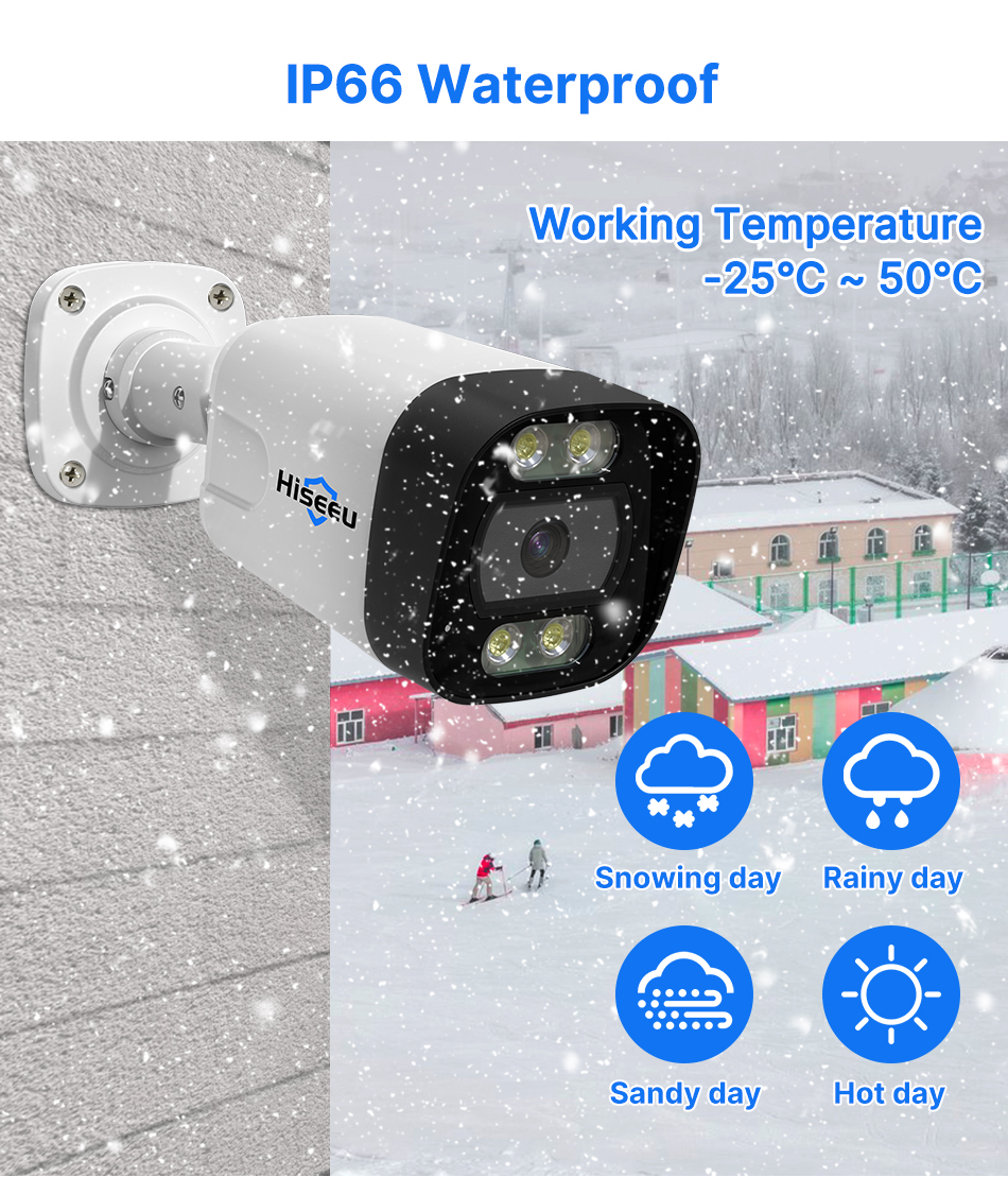 Hiseeu 4Pcs POE H.265+ Security IP Cameras 8CH 5MP NVR Camera System Support Audio Night Vision 10m IP66 Waterproof Onvif