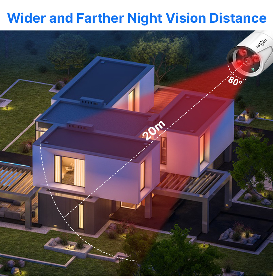 Hiseeu 4Pcs POE H.265+ Security IP Cameras 8CH 5MP NVR Camera System Support Audio Night Vision 10m IP66 Waterproof Onvif