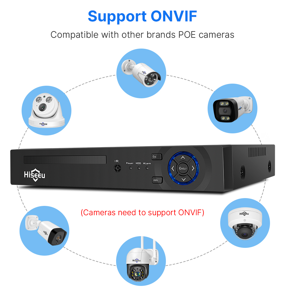 Hiseeu 4Pcs POE H.265+ Security IP Cameras 8CH 5MP NVR Camera System Support Audio Night Vision 10m IP66 Waterproof Onvif