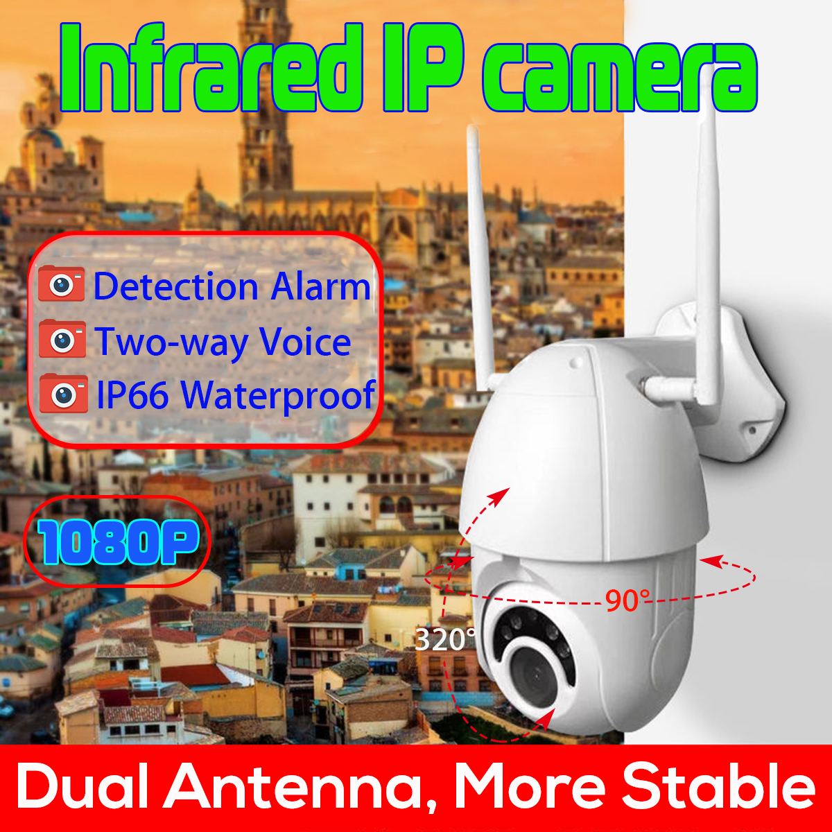 Outdoor 1080P HD PTZ Speed Dome IP Camera Pan Tilt IR WiFi Security Camera Night Vision Waterproof
