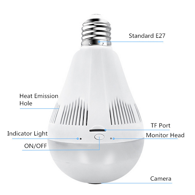 E27 VR Bulb Camera 360 Degree Panoramic wifi Hidden Camera White Light Bulb E27 VR Bulb Camera 360 Degree Panoramic wifi Hidden Camera White Light Bulb