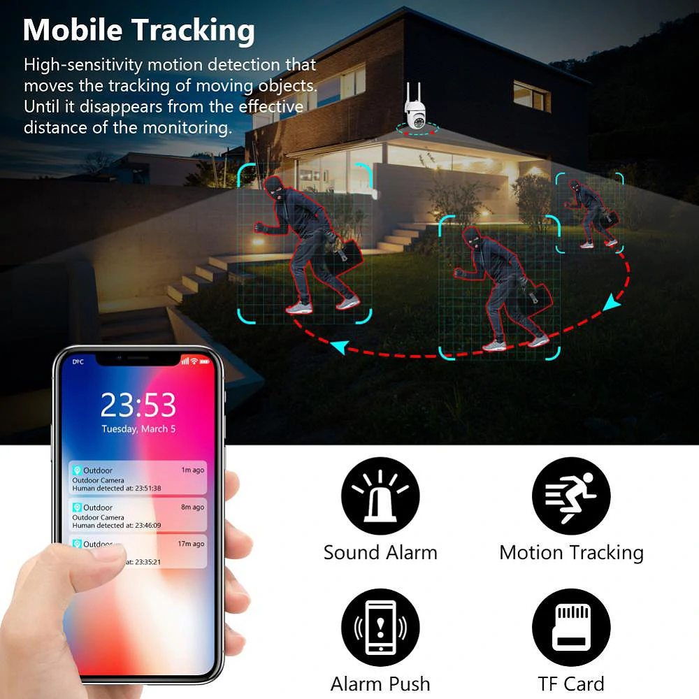 2.4G+5G WiFi IP Camera Outdoor Wireless Surveillance Security Video Cam Night Vision Motion Detection Alarm APP Push Notifications Two-way Audio CCTV Camera