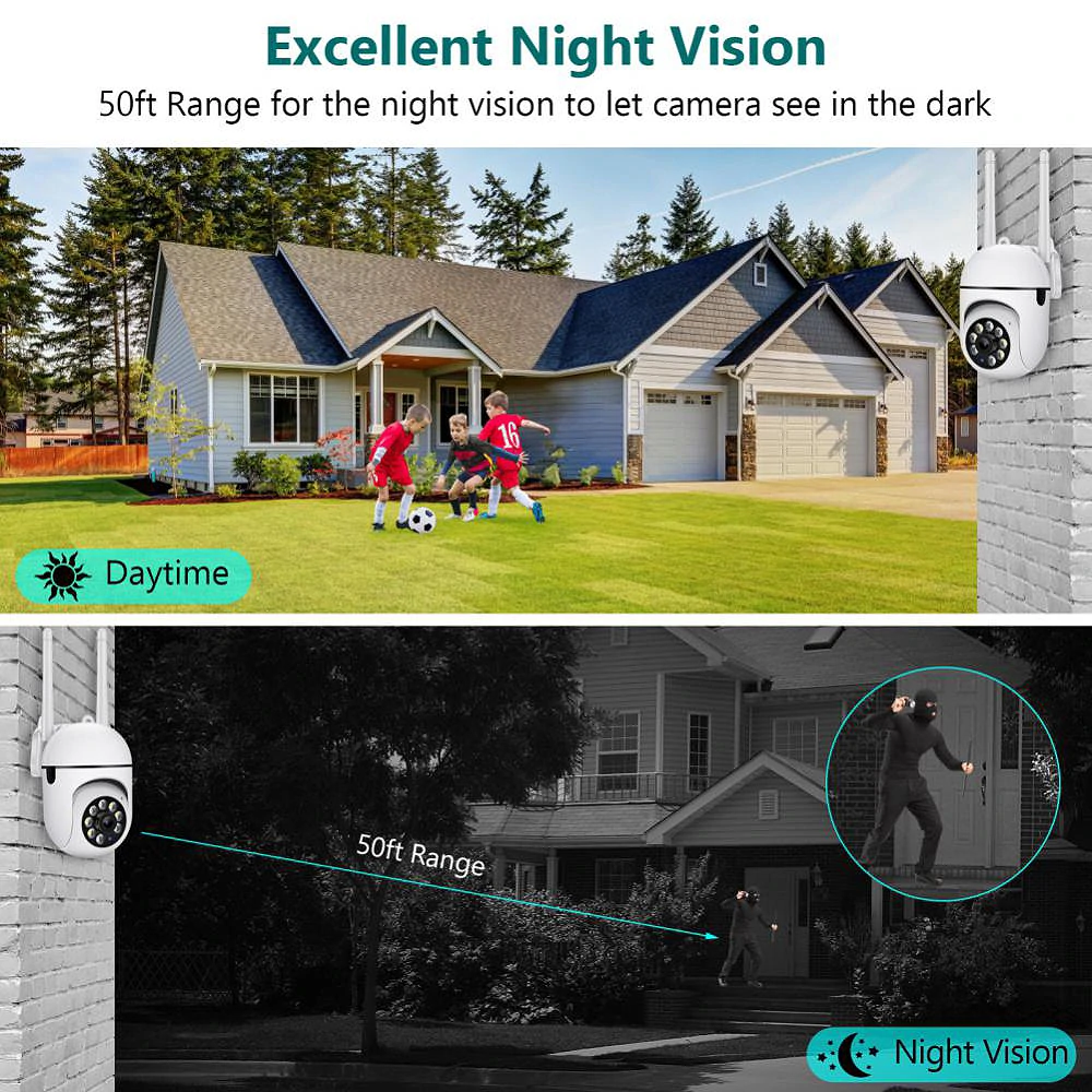 2.4G+5G WiFi IP Camera Outdoor Wireless Surveillance Security Video Cam Night Vision Motion Detection Alarm APP Push Notifications Two-way Audio CCTV Camera