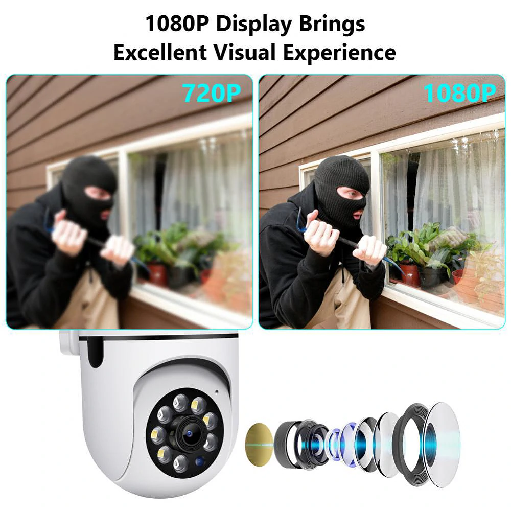 2.4G+5G WiFi IP Camera Outdoor Wireless Surveillance Security Video Cam Night Vision Motion Detection Alarm APP Push Notifications Two-way Audio CCTV Camera