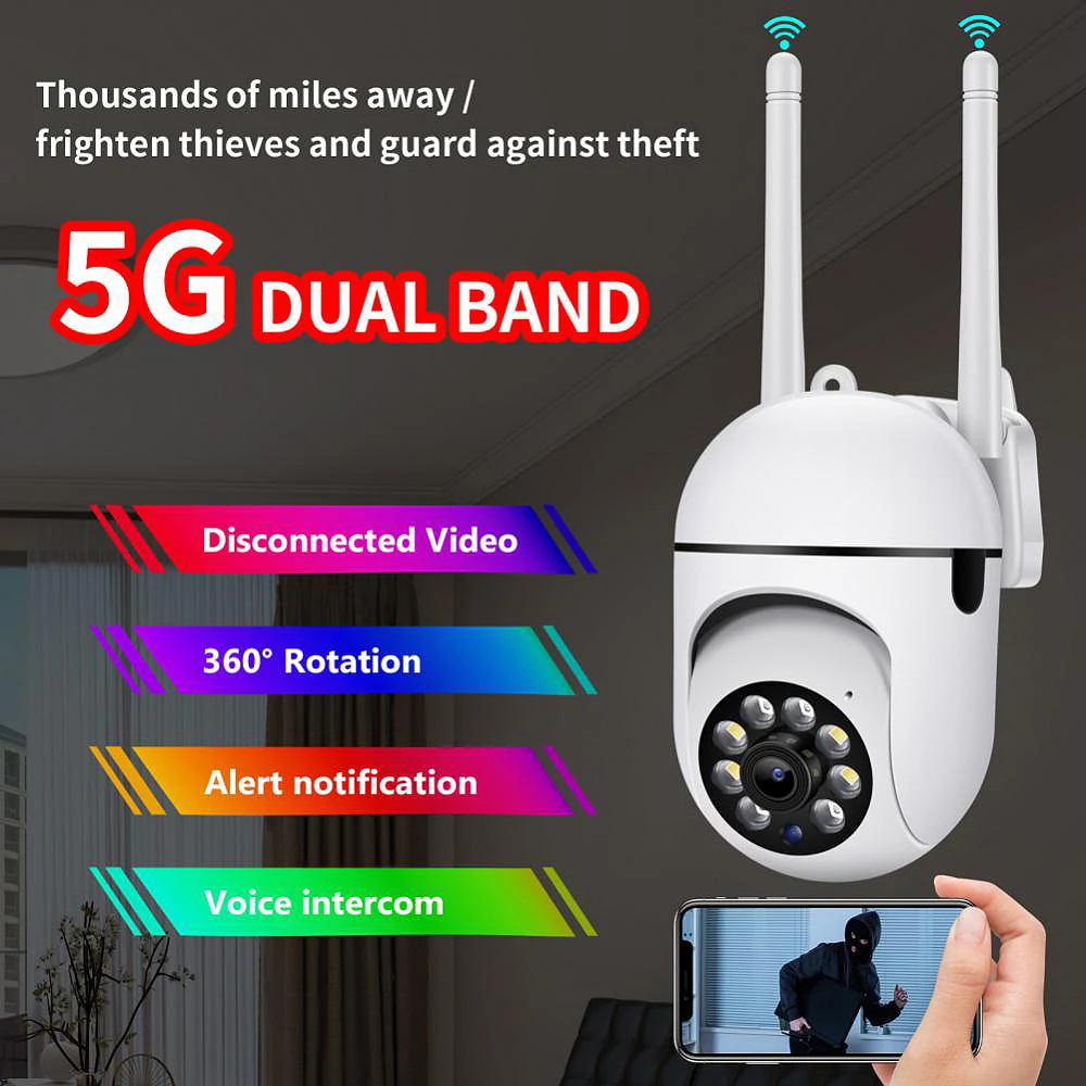 2.4G+5G WiFi IP Camera Outdoor Wireless Surveillance Security Video Cam Night Vision Motion Detection Alarm APP Push Notifications Two-way Audio CCTV Camera