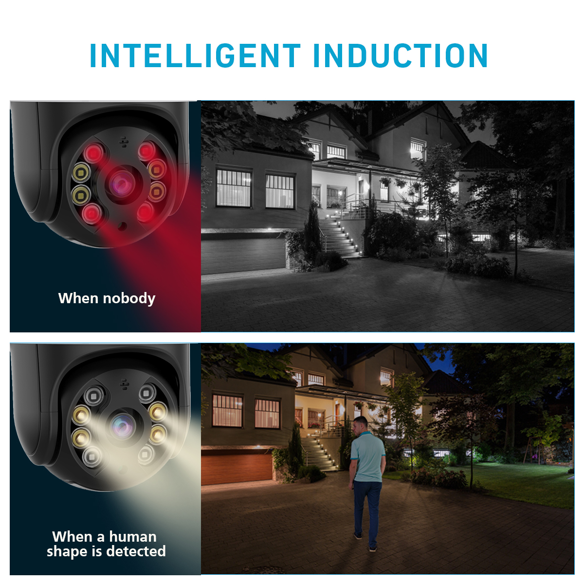 1080P Home WiFi Security Camera Wireless PTZ Night Vision Two-way Intercom APP Remote Viewing AI Alarm Push Video Playback Built-in Hotspot IP66 Waterproof Security Monitoring Camera