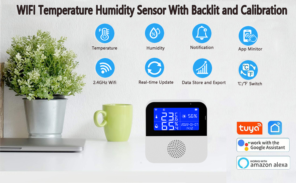 Tuya WiFi Temperature Humidity Sensor With LCD Display Smart Life Remote Monitor Indoor Thermometer Hygrometer Via Google Alexa