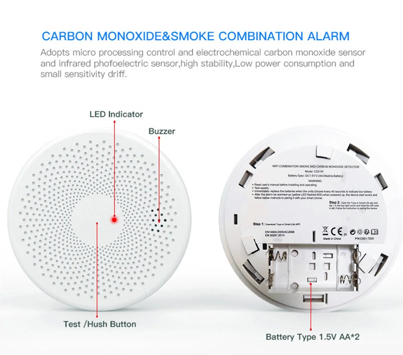 2 in 1 Version WiFi Function Tuya And Smart Life Smoke Detector Sensor & Carbon Monoxide Co Gas Detector Smoke Fire Sound Alarm