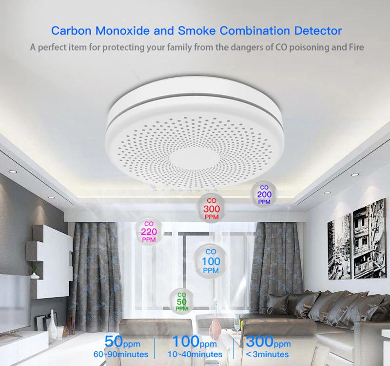 2 in 1 Version WiFi Function Tuya And Smart Life Smoke Detector Sensor & Carbon Monoxide Co Gas Detector Smoke Fire Sound Alarm