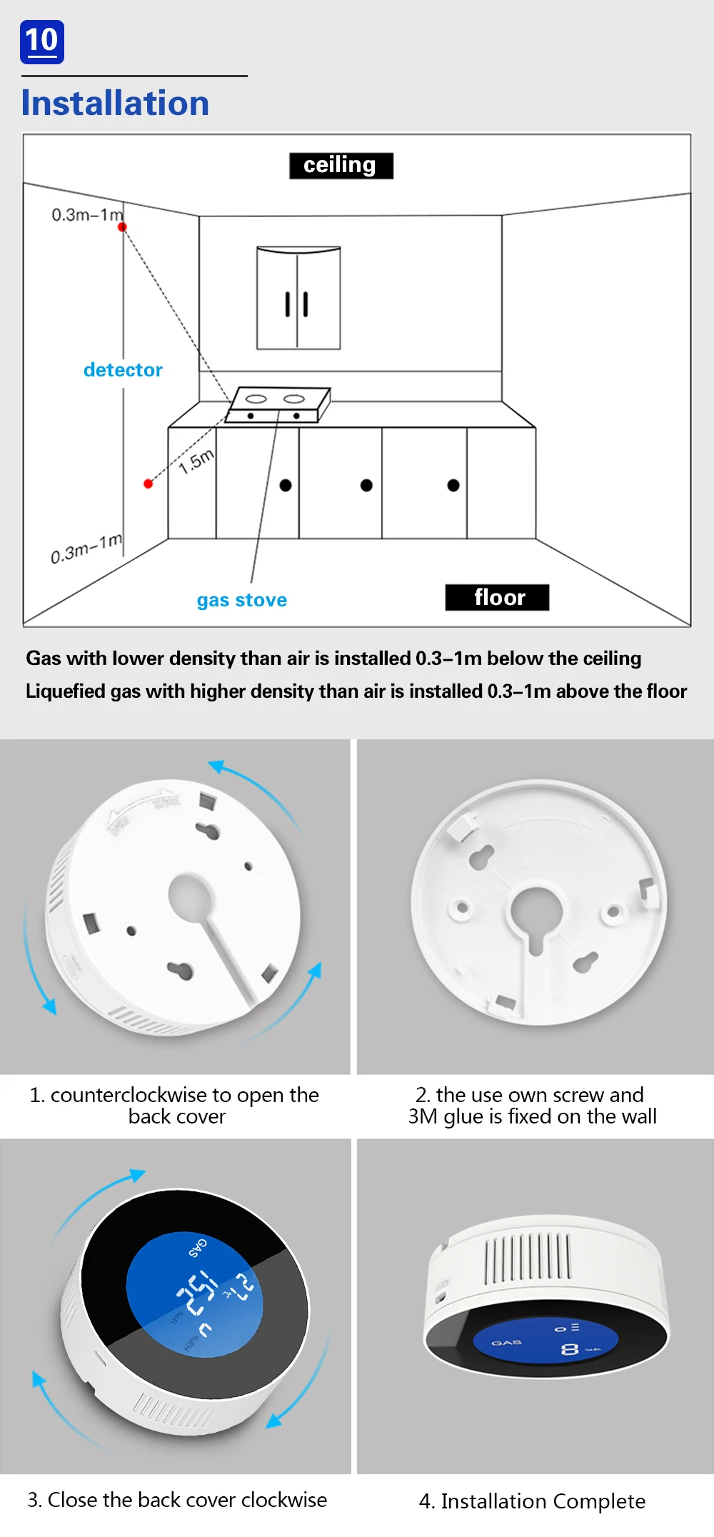 Tuya Wifi Smart Natural Gas Alarm Sensor With temperature function Combustible Gas Leak Detector LCD Display Smart Life App