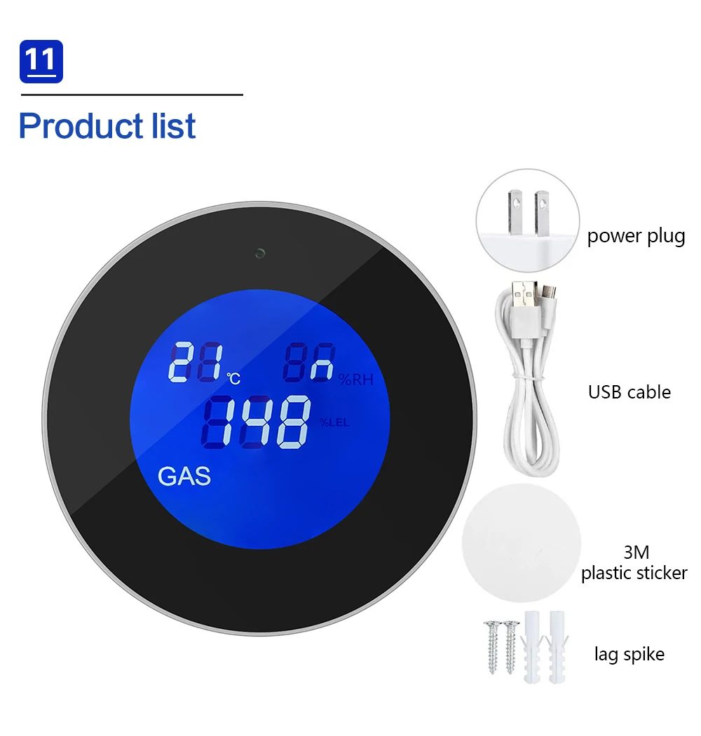 Tuya Wifi Smart Natural Gas Alarm Sensor With temperature function Combustible Gas Leak Detector LCD Display Smart Life App