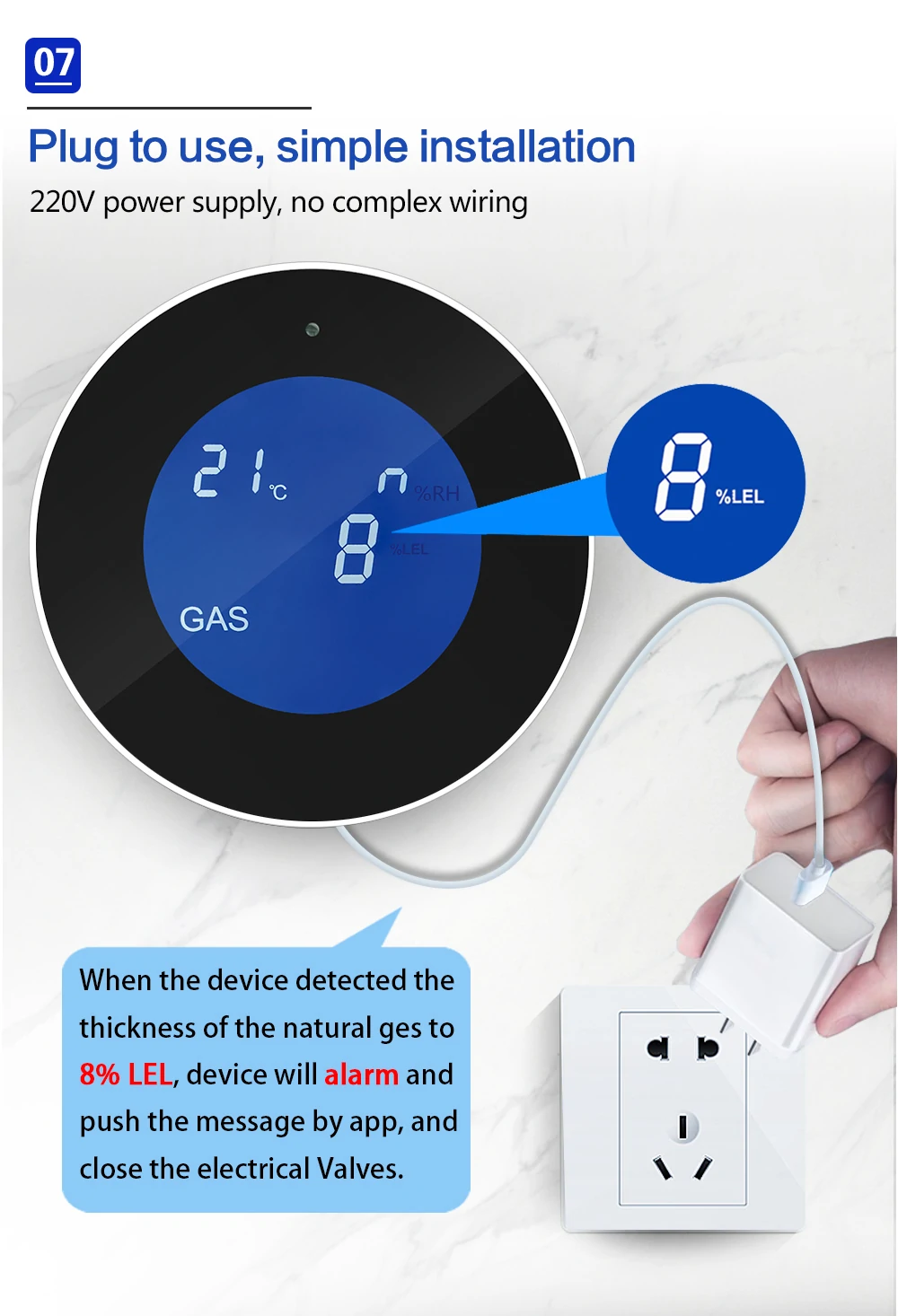 Tuya Wifi Smart Natural Gas Alarm Sensor With temperature function Combustible Gas Leak Detector LCD Display Smart Life App