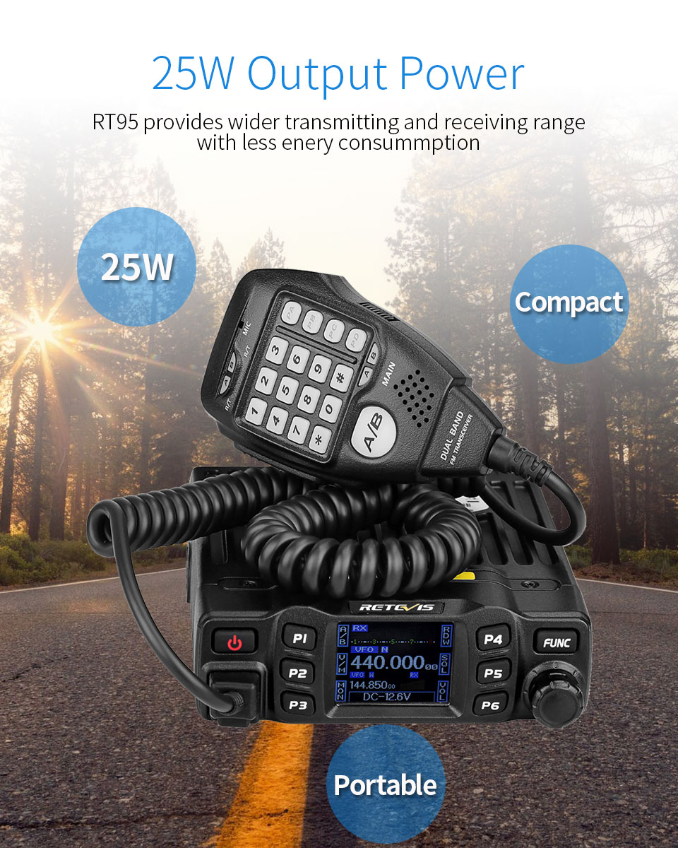 RETEVIS RT95 Car Two-Way Radio Station 200CH 25W High Power VHF UHF Mobile Radio Car Radio CHIRP Ham Mobile Radio Transceiver