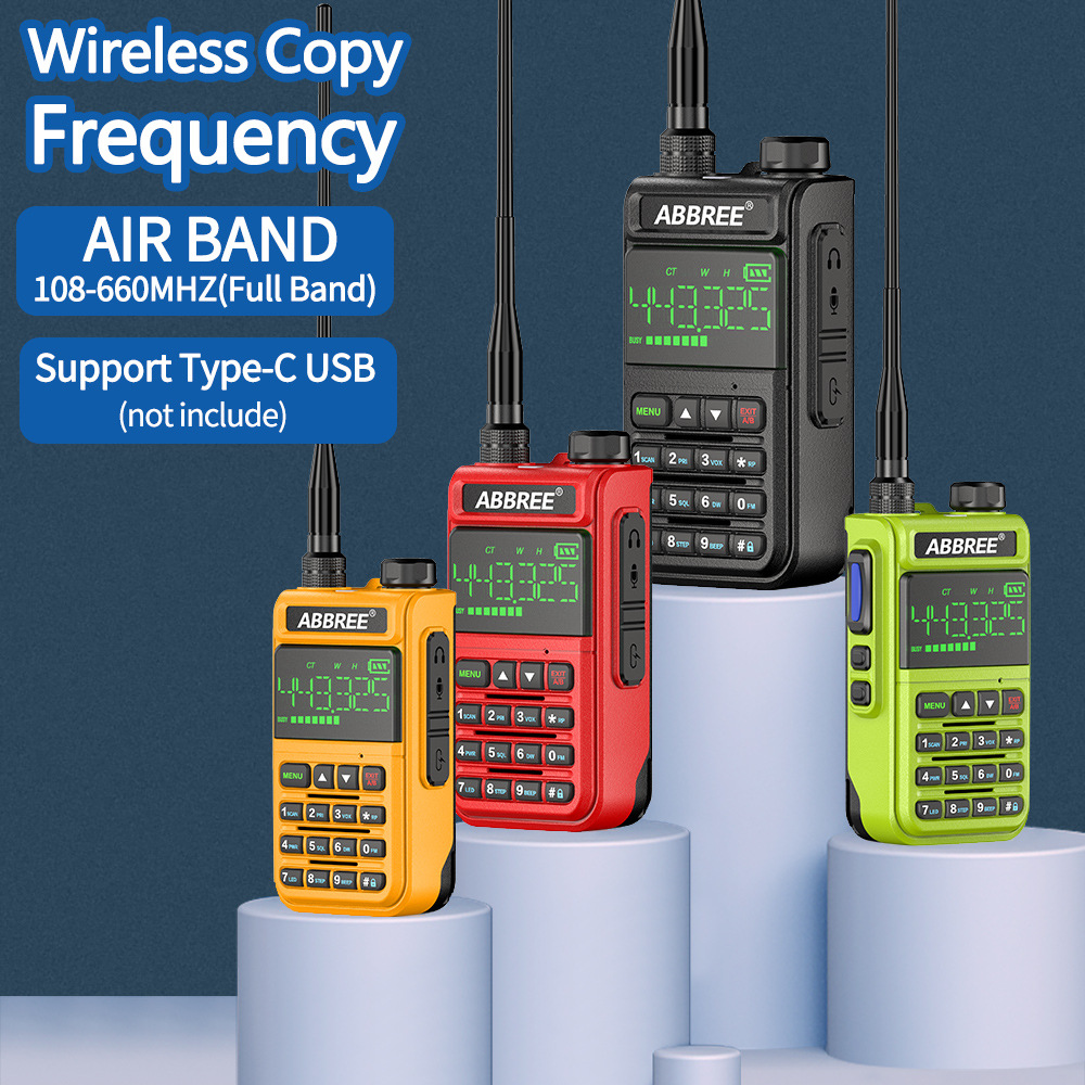 ABBREE AR-518 Full Bands Walkie Talkie 128 Channels LCD Color Screen Two Way Radio Air Band DTMF SOS Emergency Function