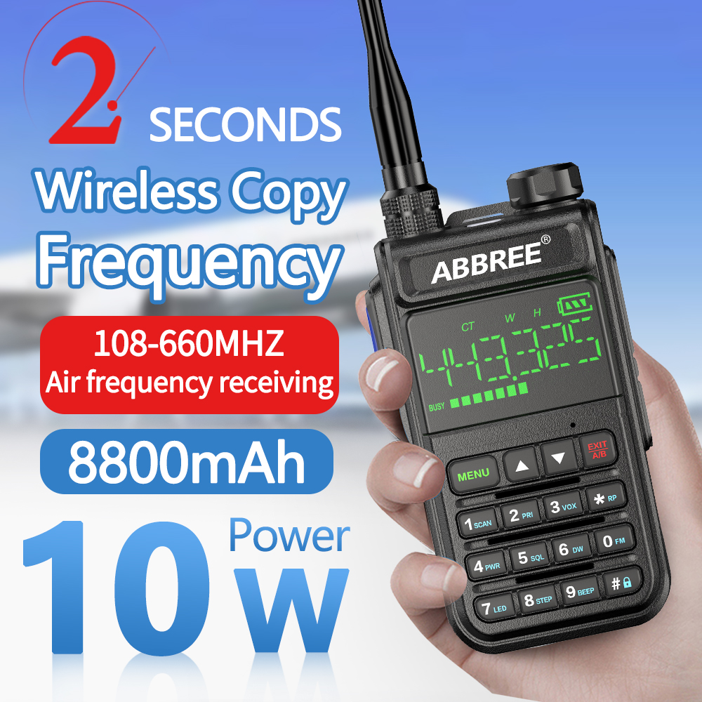 ABBREE AR-518 Full Bands Walkie Talkie 128 Channels LCD Color Screen Two Way Radio Air Band DTMF SOS Emergency Function