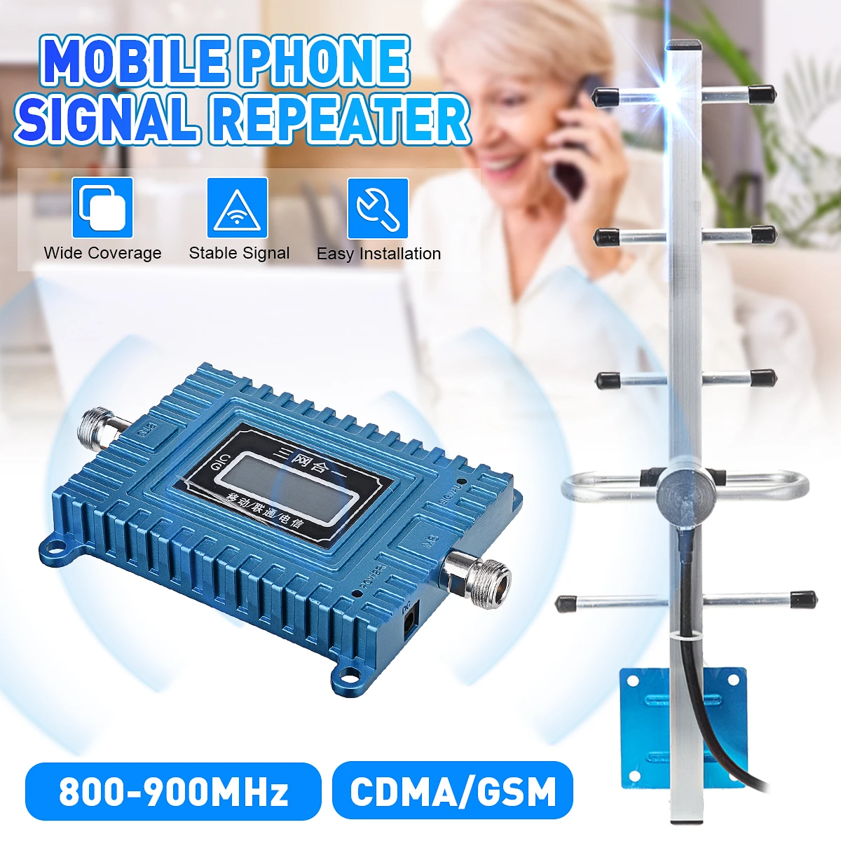 850/900MHz CDMA/GSM Cell Phone Signal Booster Repeater Amplifier Antenna 2/3/4G