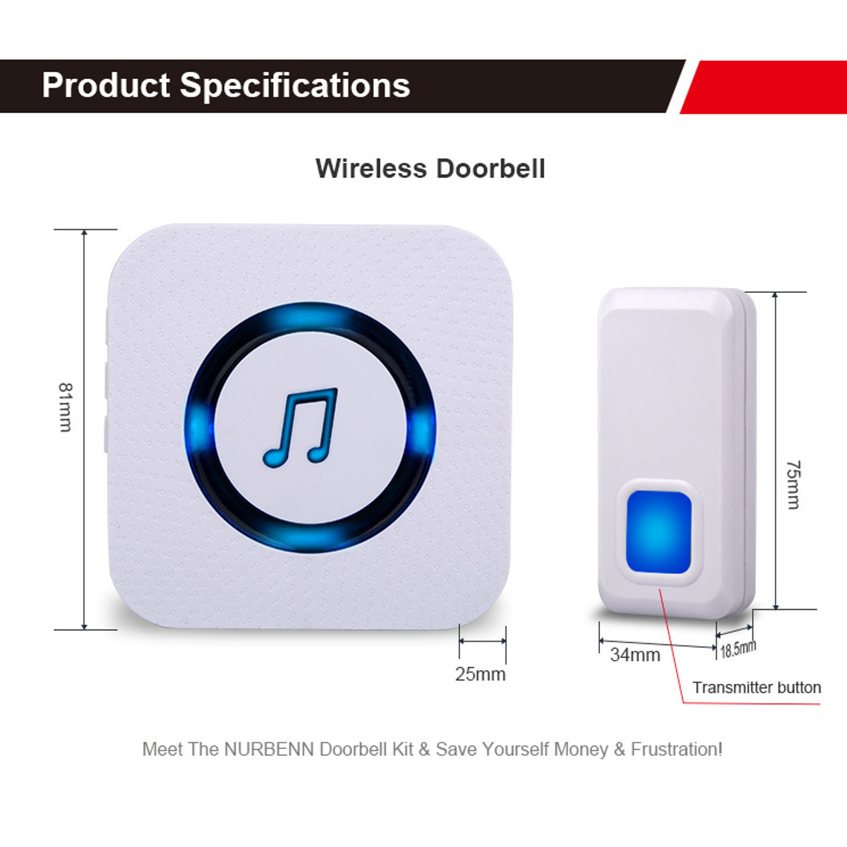 300M Waterproof Wireless Doorbell 55 Songs Chime LED Flash EU/US/UK/AU Plug