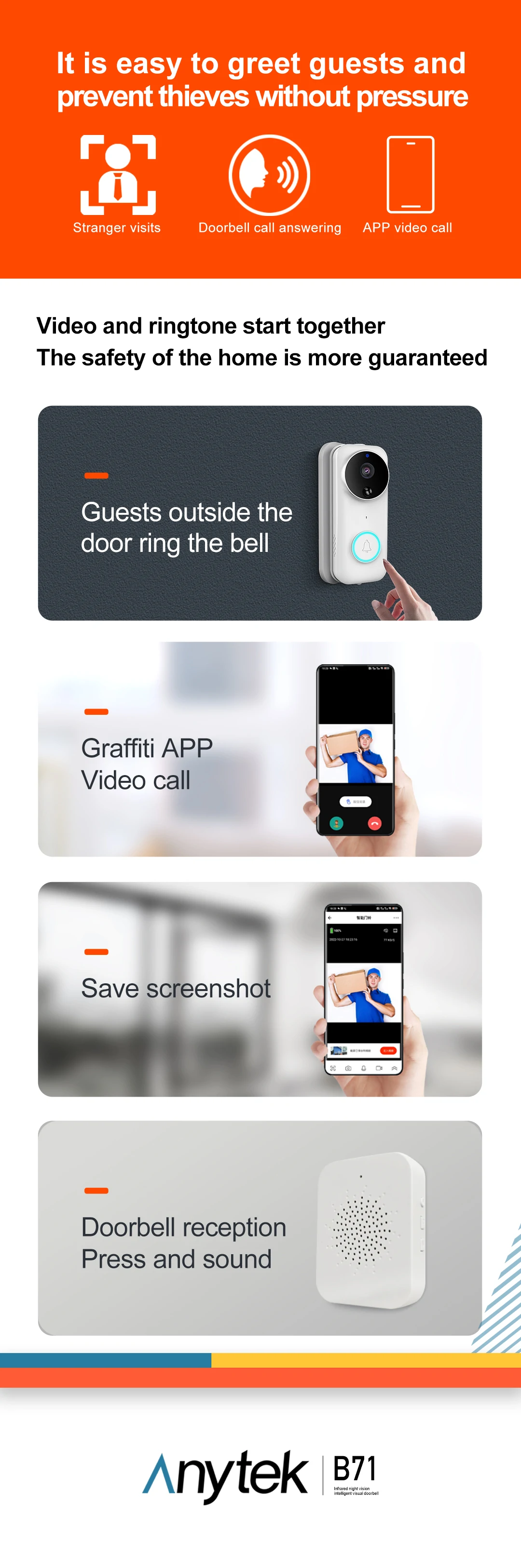 B71 Tuya Wireless Doorbell Intelligent IR Night Vision Intercom APP Remote Monitoring Video Shooting Home Security Door Bell