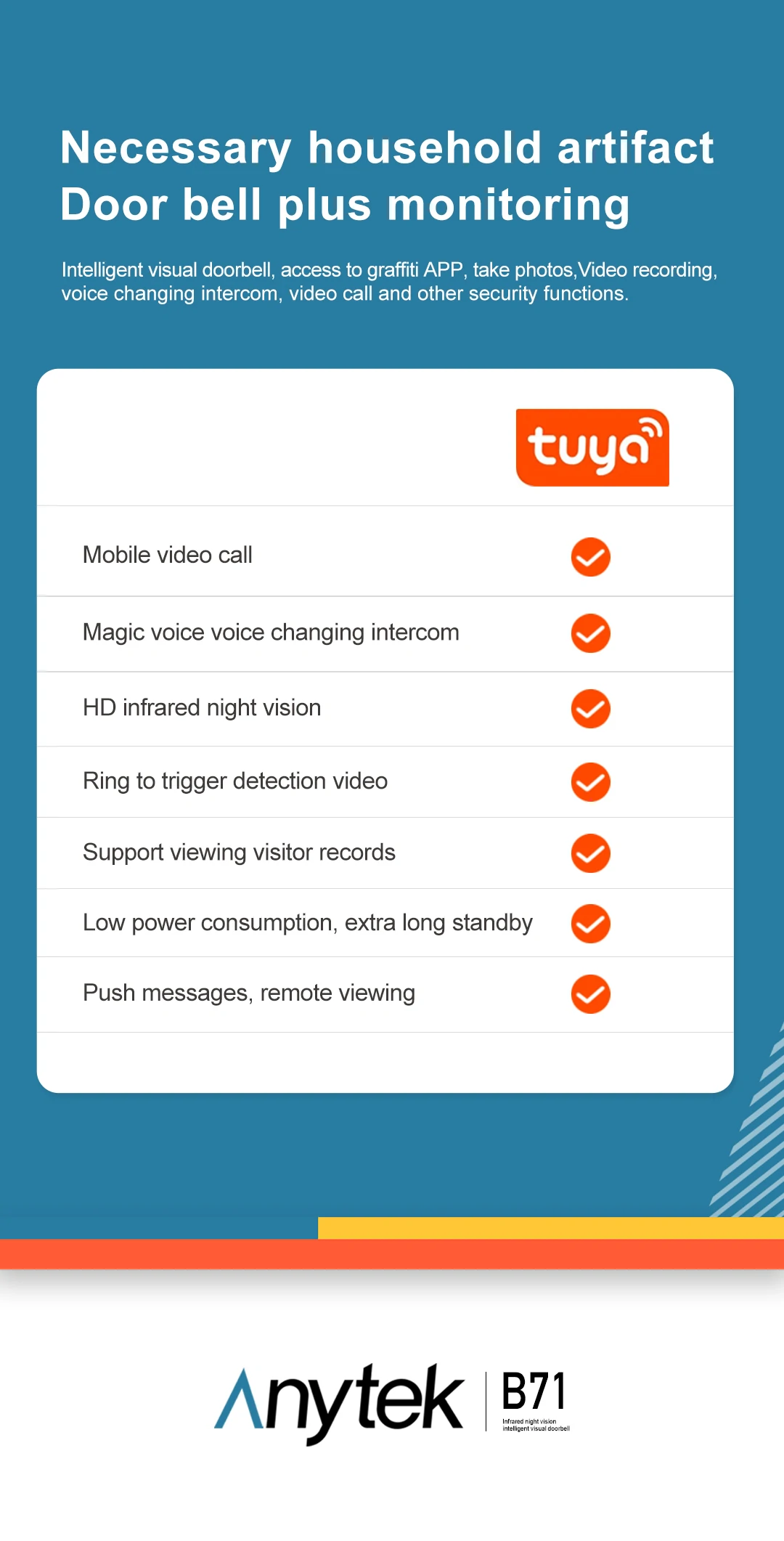 B71 Tuya Wireless Doorbell Intelligent IR Night Vision Intercom APP Remote Monitoring Video Shooting Home Security Door Bell