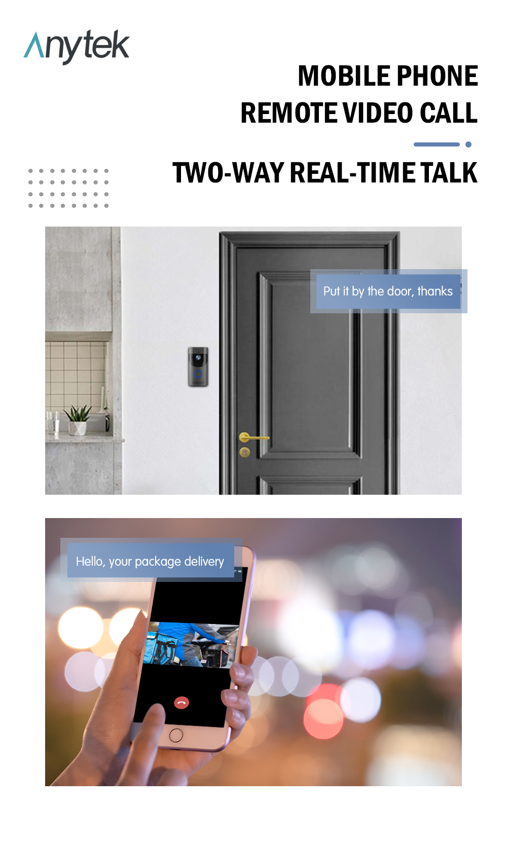 B30 Tuya 2.4G Wireless WiFi Home Intercom Doorbell IR Night Vison Two-way Talk APP Real-time Monitoring PIR Detection for Home Safety Door Bell