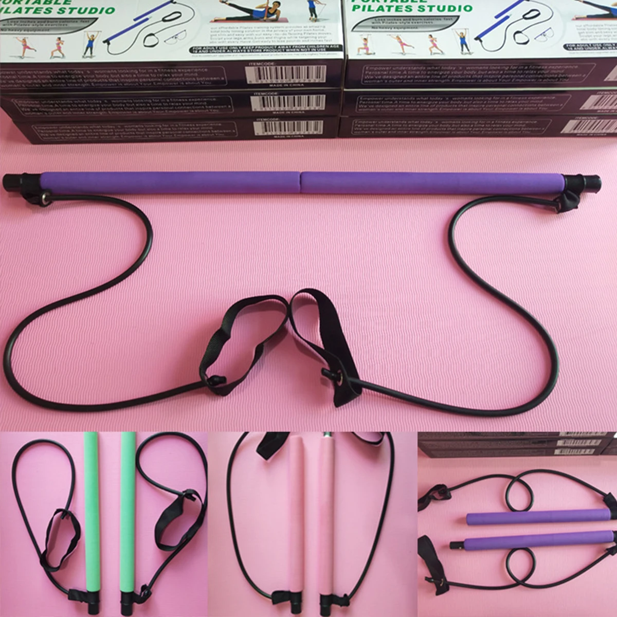 Multi-functional Yoga Pull Rods Portable Gym Pilates Bar with Resistance Band for Chest-expanding Fitness Workout