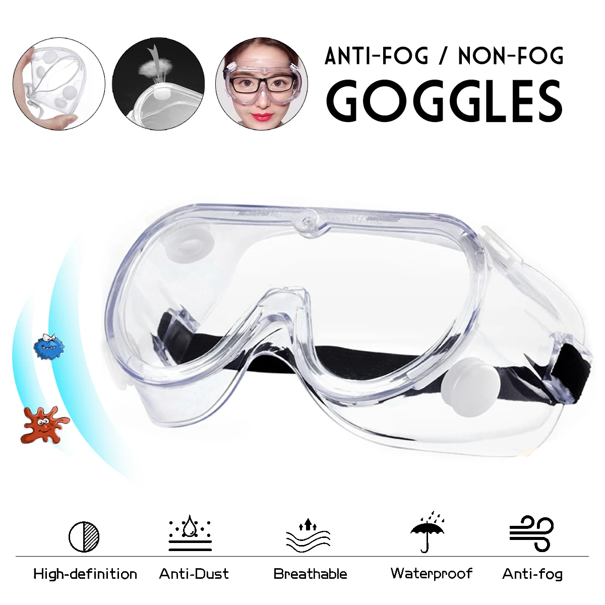 Safety Goggles Anti Fog Dust Splash-proof Glasses Lens Lab Work Eye Protection