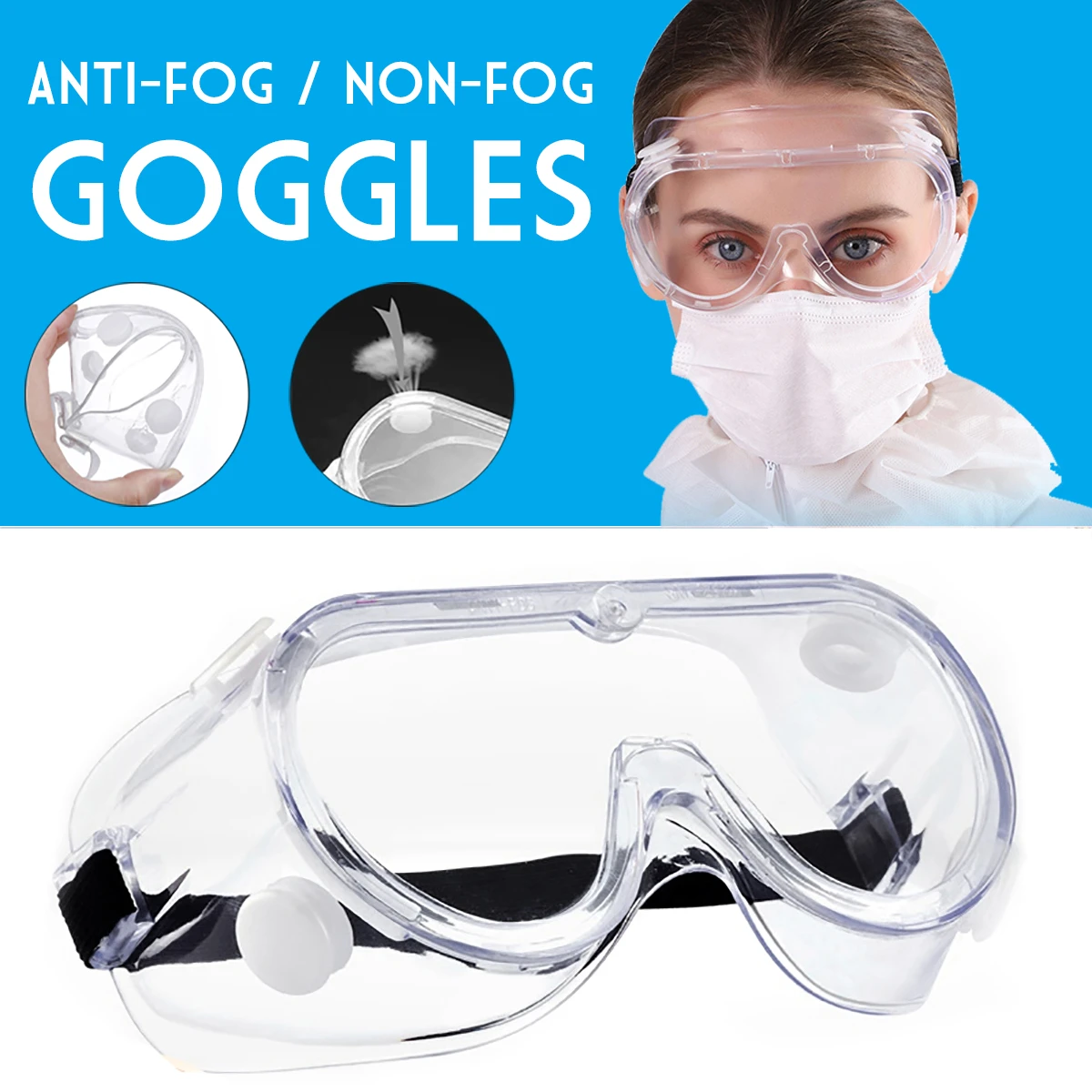 Safety Goggles Anti Fog Dust Splash-proof Glasses Lens Lab Work Eye Protection