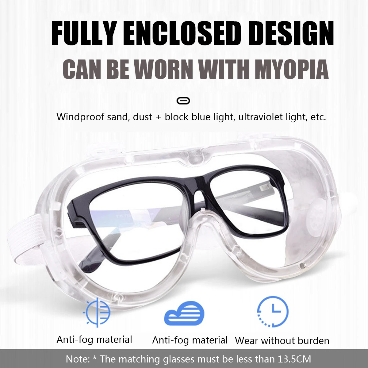 Safety Goggles Anti Fog Dust Splash-proof Glasses Lens Lab Work Eye Protection