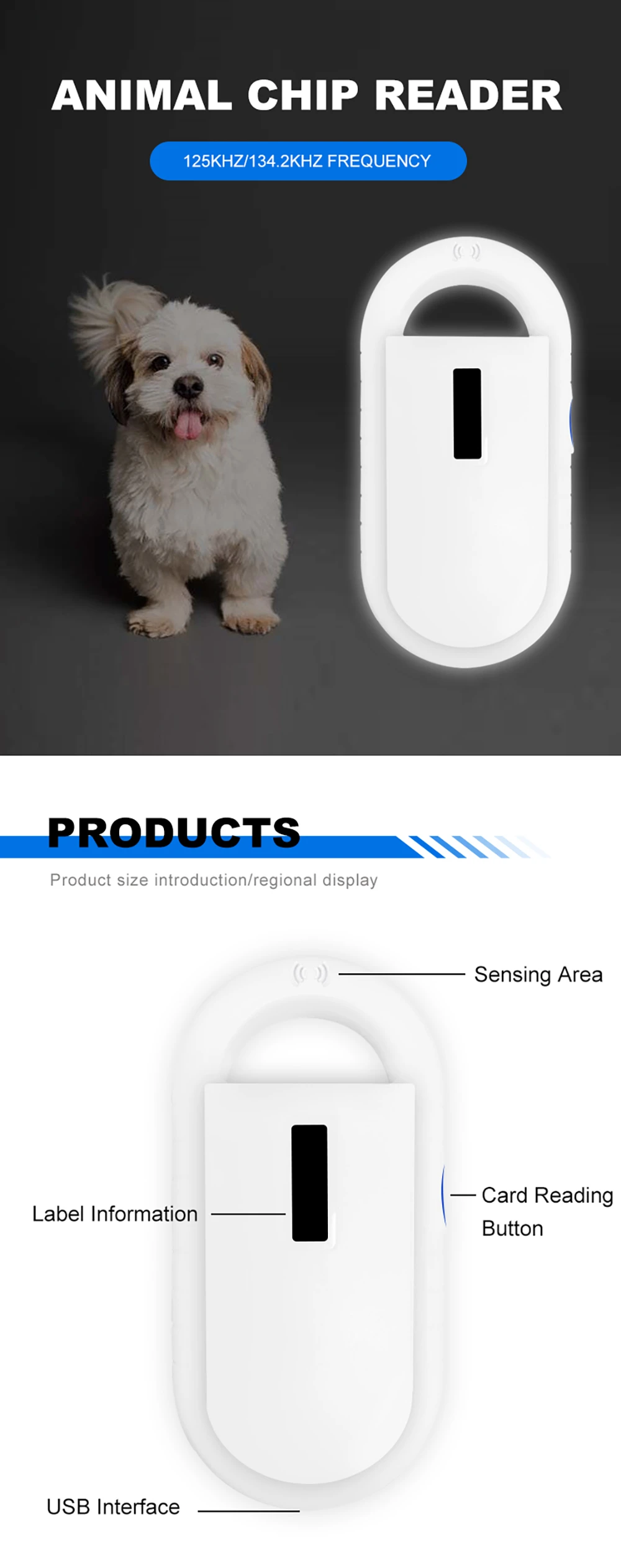 FDX-B Pet Scanner RFID 125/134.2Khz Reader ISO11784/85 Handheld Microchip Transponder USB Dog Horse Animal Tag Identification