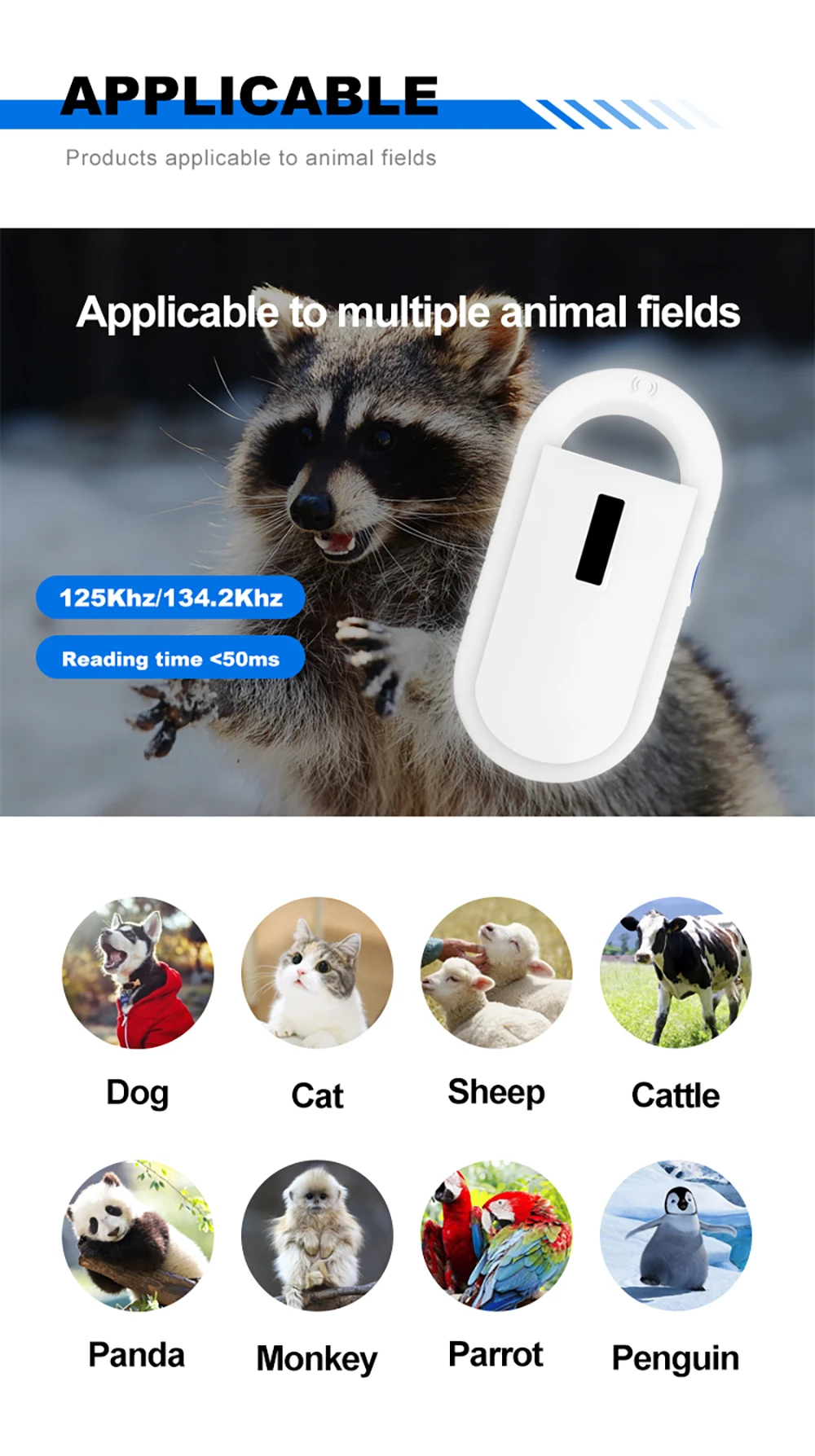 FDX-B Pet Scanner RFID 125/134.2Khz Reader ISO11784/85 Handheld Microchip Transponder USB Dog Horse Animal Tag Identification