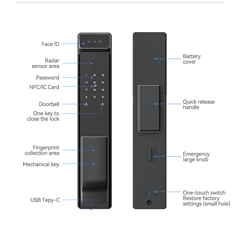 3D Face Smart Door Lock Security Camera Monitor Intelligent Fingerprint Password Biometric Electronic Key Unlock