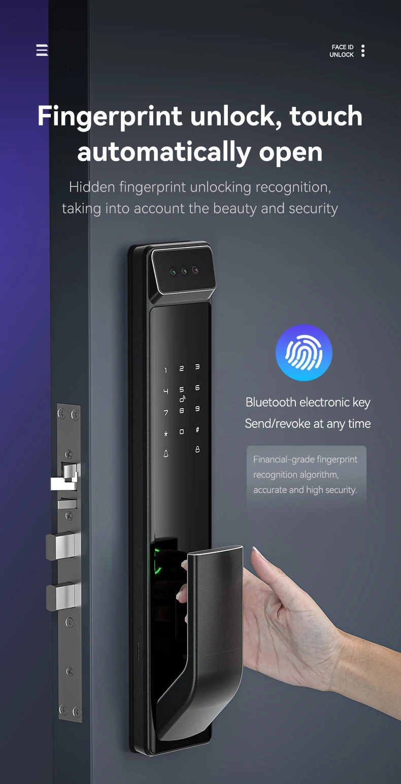 3D Face Smart Door Lock Security Camera Monitor Intelligent Fingerprint Password Biometric Electronic Key Unlock