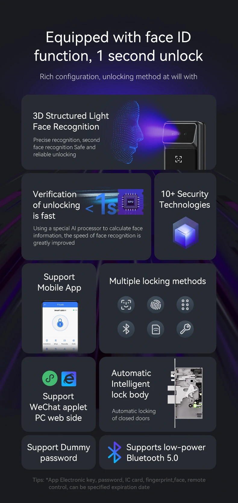 3D Face Smart Door Lock Security Camera Monitor Intelligent Fingerprint Password Biometric Electronic Key Unlock