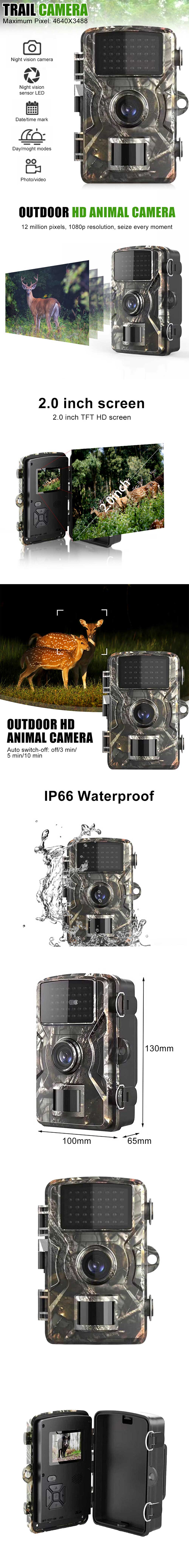 H1 1080P Outdoor Hunting Scouting Camera Night Vision Infrared Motion Activated Sensor Hunting Trail Camera IP66 Waterproof Monitoring Camera for Wildlife
