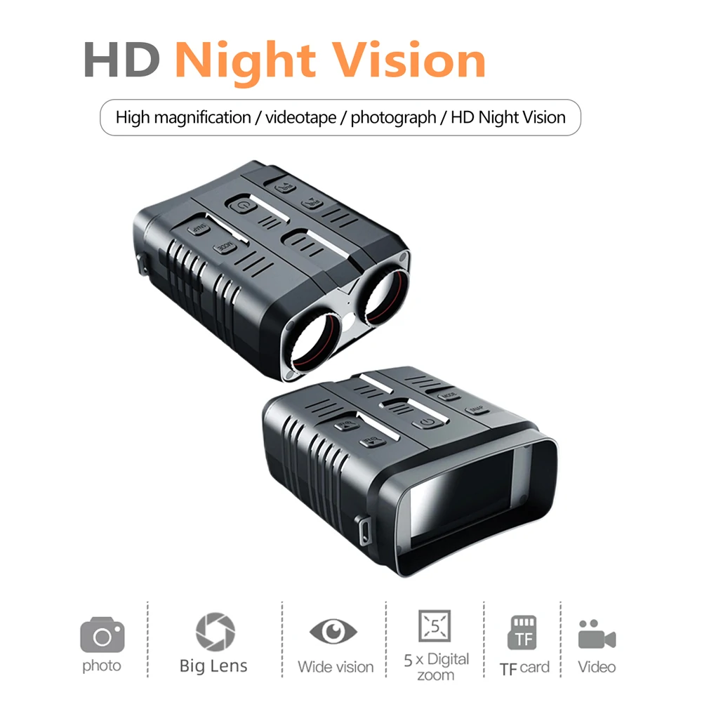 R19 1080P Digital Infrared Night Vision Device 5X Zoom Rechargeable Day Night Dual Use 7 Level Infrared Light IP54 Waterproof 300M Full Dark Viewing Distance Outdoor Binocular Night Vision Camera Infrared Telescope for Hunting Camping