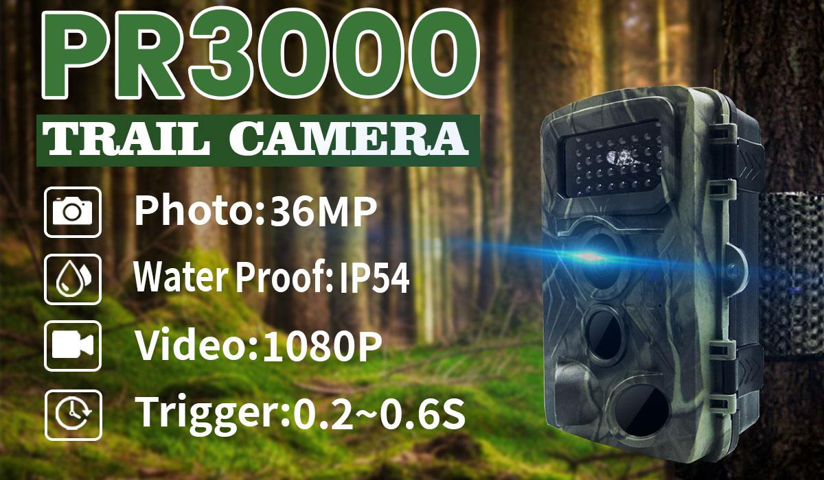 PR3000 36MP 1080P Night Vision Photo Video Taking Trail Huntings Camera Outdoor Animal Observation Monitoring Camera IP54 Waterproof