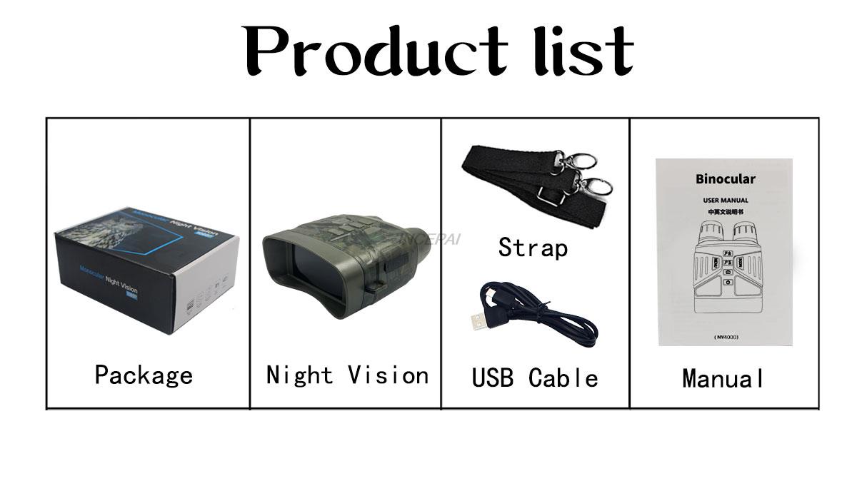 NV4000C 36MP 4K 5X Digital Zoom Night Vision Goggles 3 inch Display Infrared Optical Binocular Night-Vision Photo Video Taking 150-200M Full Dark Viewing Distance