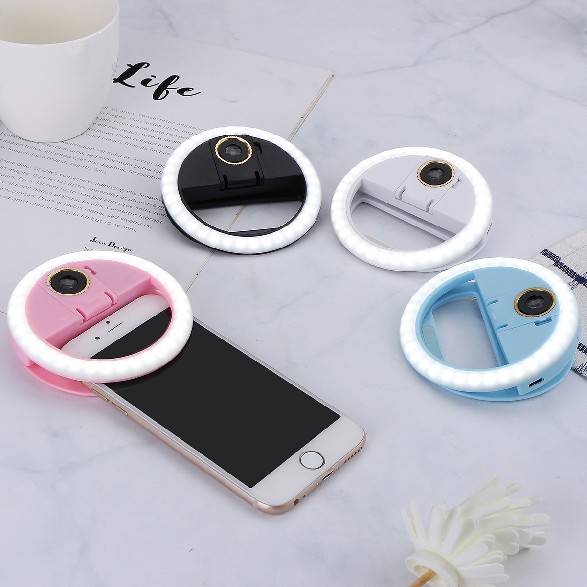 Universal Selfie LED Ring Flash 0.63x Wide-Angle Macro Phone External Lens Camera for Cell Phone