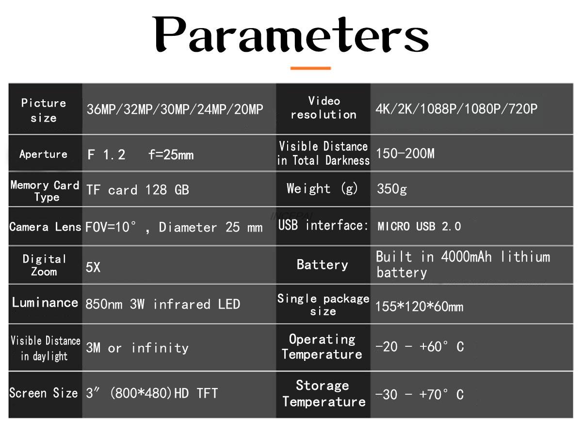 NV4000C 36MP 4K 5X Digital Zoom Night Vision Goggles 3 inch Display Infrared Optical Binocular Night-Vision Photo Video Taking 150-200M Full Dark Viewing Distance