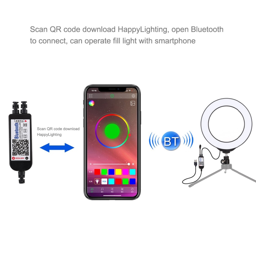 PULUZ PU429 Dimmable 4.7 Inch 16cm RGB RGBW bluetooth Wireless APP Control Video Ring Light with Remote for Youtube Tik Tok Live Streaming