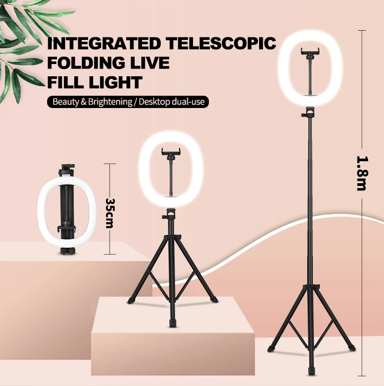 MZ-10 10 Inch Integrated Telescopic Folding Live Fill Light 3 Light Modes 10 Brightness Level Dimmable LED Ring Light for Makeup Photography YouTube Vlog TIK Tok