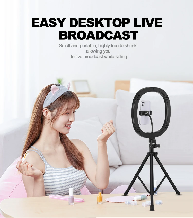 MZ-10 10 Inch Integrated Telescopic Folding Live Fill Light 3 Light Modes 10 Brightness Level Dimmable LED Ring Light for Makeup Photography YouTube Vlog TIK Tok