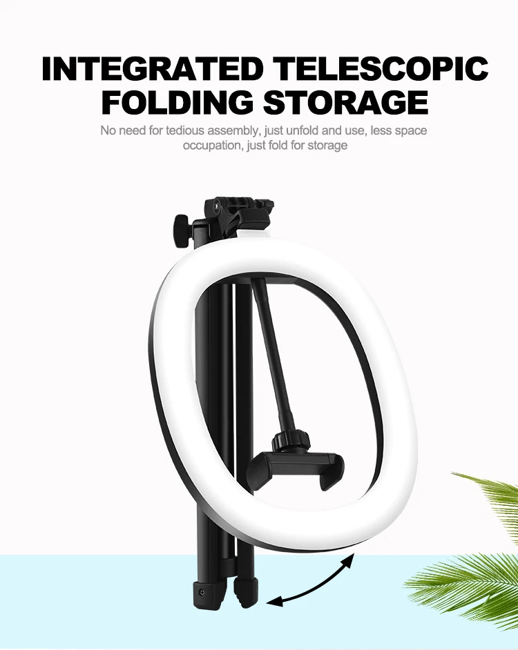 MZ-10 10 Inch Integrated Telescopic Folding Live Fill Light 3 Light Modes 10 Brightness Level Dimmable LED Ring Light for Makeup Photography YouTube Vlog TIK Tok