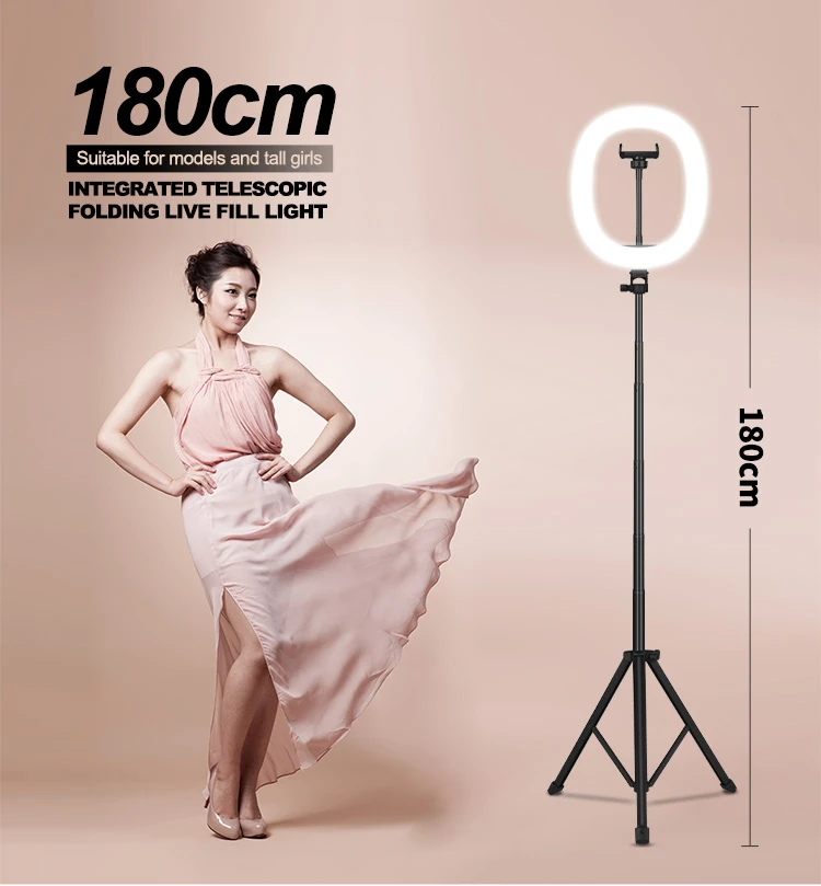 MZ-10 10 Inch Integrated Telescopic Folding Live Fill Light 3 Light Modes 10 Brightness Level Dimmable LED Ring Light for Makeup Photography YouTube Vlog TIK Tok