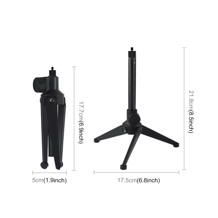 PULUZ PU408 22cm Desktop Adjustable Tripod Stand Selfie Stick LED Ring Light Mount Holder for Live Broadcast