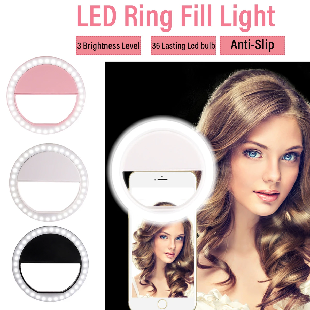 Round LED Ring Light Flash Fill Lamp Clip Camera for Mobile Phone Smartphone Selfie Photography Live Streaming Broadcast Without Battery
