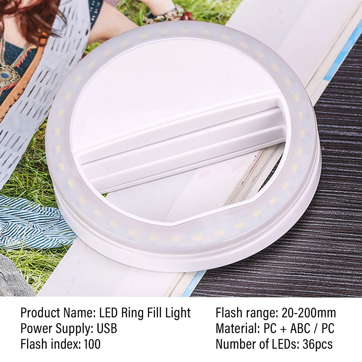 Round LED Ring Light Flash Fill Lamp Clip Camera for Mobile Phone Smartphone Selfie Photography Live Streaming Broadcast Without Battery